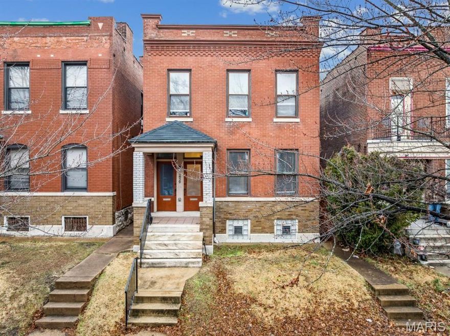 Attractive duplex in Tower Grove East offers excellent income potential for investors or the opportunity for owner/occupant to live in one unit, rent the other to offset mortgage. Extensively rehabbed in 2019. All new systems (plumbing, wiring, HVAC), sewer line, water service, roof, refinished floors, tuckpointing, deck rebuilt. Kitchens moved to middle of units with all new stainless appliances, quartz counters, island) for more desirable layout/flow. In-unit stacked laundry added. Basement has additional locked storage unit. 2-car brick garage. Located just a block and a half off of South Grand. FIRST FLOOR: 2 bed/1 bath unit. Currently vacant. SECOND FLOOR: 3 bed/1 bath unit has 2 $1355/month large bedrooms +additional small bedroom/office and a spacious private deck. Currently leased through 5/31/2027.