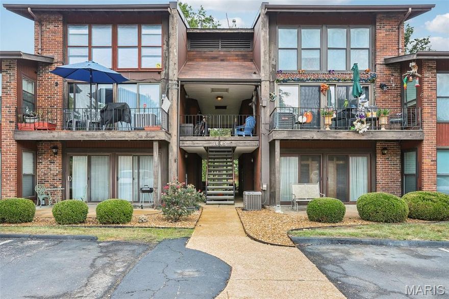 Welcome to this well maintained condo in a desirable Mehlville community. This inviting home features a bright and open layout, with FLOOR TO CEILING windows in the living room that fill the space with natural light and flow seamlessly into the dining area. The kitchen is appointed with granite countertops and comes complete with a refrigerator. Step outside to a private deck that overlooks a peaceful common area with trees, perfect for enjoying a quiet moment outdoors. The primary bedroom includes a generously sized walk-in closet, and easy access to a full bathroom. Both bathrooms have been updated for a more modern feel. The spacious loft expands your living area with a possible 2nd bedroom! Additional conveniences include in-unit laundry with washer and dryer included as is. Residents enjoy access to community amenities just across the street, including a swimming pool and tennis courts. Open parking offers plenty of available spaces for residents and guests. Located just minutes from shopping, dining and other local attractions.