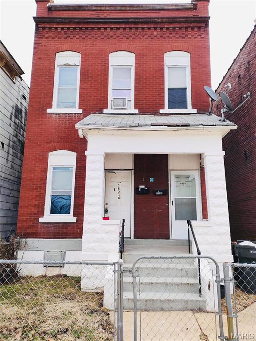 Value-Add Duplex Opportunity!
Discover the potential of this two-family property at 8034 Church Road in St. Louis. This duplex features two spacious 1-bedroom, 1-bath units and offers a true blank canvas for investors or owner-occupants looking to add value through renovation.

The property is in need of substantial rehab, with the upper unit previously occupied by a long-term tenant until approximately one year ago and the lower unit vacated through eviction with no updates completed. This presents an excellent opportunity to reposition both units to market standards and maximize rental income.

Major improvement already completed — new roof in 2024. ROM data reflects average rents of approximately $715 per unit in the area once renovated. Convenient location with easy access to local amenities, transportation, and employment centers.

Ideal for investors seeking a value-add duplex or buyers looking to live in one unit and rent the other. Priced accordingly to reflect condition and renovation needs. Bring your vision and unlock the upside — schedule your showing today.
