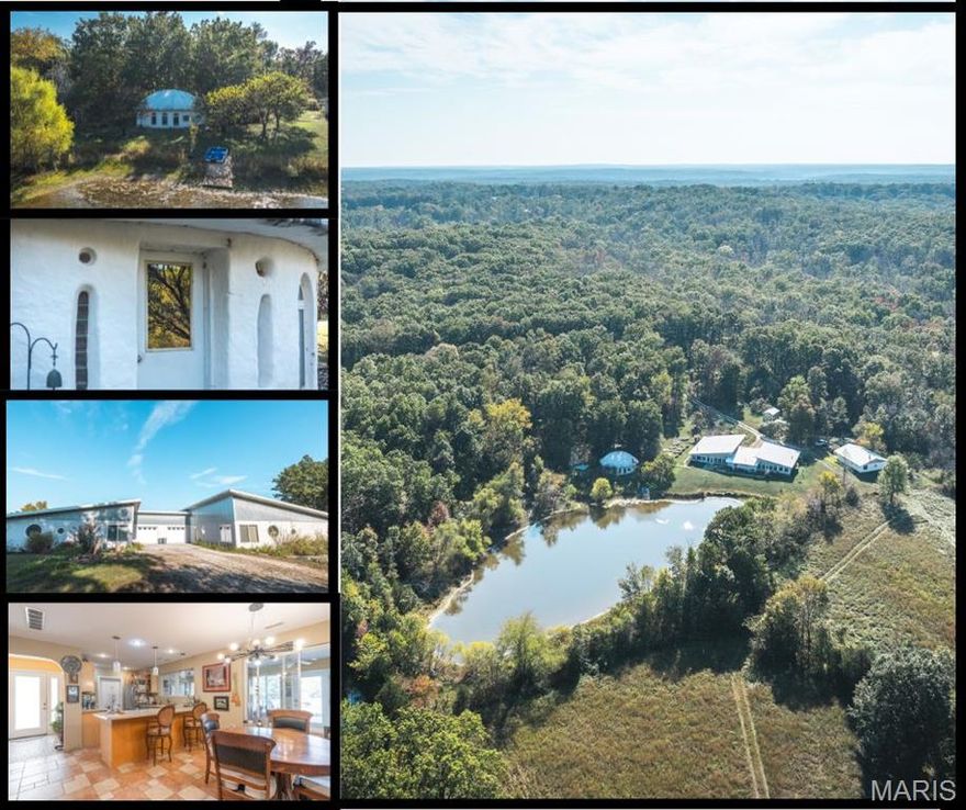 *SELLER SHARPENED PENCIL* You will LOVE this unique home. Discover a truly unique and versatile rural property offering 40 acres of privacy, natural beauty, and income potential. The 3,658 sq. ft. main home features 2 spacious bedrooms, a bonus room perfect for a home office or nursery, and an attached 2/1 private suite—ideal for multigenerational living or rental income. The layout on these is functional, artistic and well designed. Both suites have private sunrooms! Nestled on the property is a stunning 1,200 sq. ft. cob cabin with a dome roof, offering an exceptional opportunity for guest quarters, a studio, or a one-of-a-kind short-term rental. Artistic and earth friendly! Enjoy peaceful mornings on the sunporch overlooking your private lake, afternoons tending to hand-stacked garden beds, and evenings with friends around your own wood-fired pizza oven. A detached eco-friendly workshop with 2 car garage, adds both charm and functionality. Surrounded by a mix of timber and open fields, this property offers unmatched seclusion, yet is located just minutes from Meramec Springs Park, Woodson K. Woods Conservation Area, and the Meramec River. Whether you’re seeking a private homestead, a creative retreat, or a property with passive income possibilities, this rare offering blends rustic elegance with modern flexibility. Truely ONE OF A KIND!!!