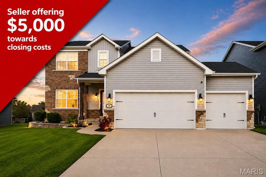 ***Seller Offering $5,000 towards buyers closing costs/prepaids!!!*** Welcome to this beautifully maintained 2 story home in the highly sought after Stonemoor neighborhood offering 5 bedrooms plus an additional sleeping area, 3.5 baths, and over 4000 square feet of finished living space combining space, updates, and an unbeatable location. Step inside to find 9 foot ceilings, fresh paint, and updated flooring that create a bright and inviting feel throughout. The main level features a flexible room perfect for a home office or playroom along with a drop zone and walk in utility area for everyday convenience. The kitchen is a true highlight with quartz countertops, custom backsplash, gas range, and a custom pantry all opening to a spacious living room with a stunning stone fireplace. Upstairs you will find a generously sized primary suite with a large walk in closet along with three additional bedrooms and a versatile loft space. The finished lookout lower level adds exceptional living space and includes a sleeping area, full bath, entertainment space, and a dedicated theatre room. Step outside to enjoy a large composite deck with stairs leading to a patio creating the perfect setting for entertaining or relaxing. Stonemoor is a highly sought after, family friendly community known for its neighborhood activities and amenities including two pools, playground, and basketball courts and is located just across from Rotary Park with easy access to Highway 70 and within boundaries of Wentzville’s newest elementary, middle, and high schools.