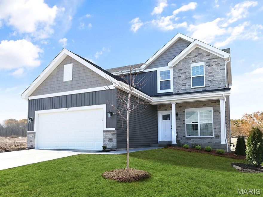 New McBride Homes Berwick, 2-story home, 3 BR, 2.5 BA will be ready this spring! Rustic Craftsman Exterior! Perfect for entertaining, the kitchen has quartz countertops, stainless steel GE appliances & level 3 Benton Sarsaparilla 42” tall cabinetry w/center island/breakfast bar. Enjoy the spacious breakfast room w/sliding glass door to the backyard. Huge living room with 2 large windows & ceiling fan. The main level has wood laminate flooring & 6” windows. Upstairs the primary suite has a walk-in closet, private bath with double sink vanity, linen closet, & 5’ walkin shower. Two more bedrooms, full bath, & 2nd floor laundry add convenience. Other features include white two-panel interior doors, a powder room, ceiling fan prewires & more! This community features 105 total homesites with several cul-de-sac homesites and sits adjacent to Koch Park. Enjoy peace of mind with McBride Homes’ 10 year builders warranty & incredible customer service! Similar photos shown.