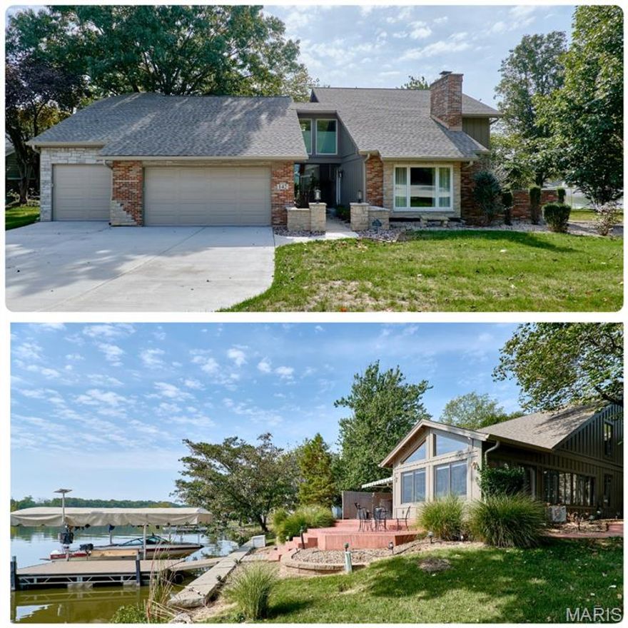 Indulge in the serenity of this lakefront paradise, boasting a newer roof and breathtaking views of Lake Saint Louis. This stunning 4BR, 4BA home features a beautifully landscaped stamped concrete patio, perfect for outdoor entertaining. With a newer dock and boat lift, you'll enjoy effortless access to the water. This home has 4 separate laundry areas (1 in the primary bedroom, 1 off the 2nd floor hallway, one in the basement & one in garage) . This  property is to be turn key, all furnishings, boat and dock included in sale. Primary bedroom has an additional private entrance off the 3rd car garage.