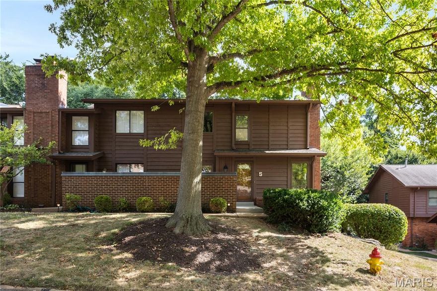 Briar Hill Farm Townhouse with two bedrooms, two full bathrooms, and a versatile One and a Half Story Floorplan in Kirkwood. The Main floor features large living and dining rooms with vaulted ceilings, fireplace, and a large bay window providing lots of natural light. The Kitchen was updated approximately 10 years ago with new cabinetry, granite countertops, stainless steel appliances, and a garden window. The Main Floor Primary Suite has plenty of space and features multiple closets, full bathroom, and access to the private courtyard/patio area that's perfect for BBQ's and outdoor living. A laundry room completes the main floor. The second level has an office area and a family room that are open to the main floor, and a second large bedroom suite. There is a partial basement with a workshop/storage area and direct access to the two assigned garage spaces. END UNIT. HVAC is less than 10 years old. Briar Hill Farm amenities include access to the pool, clubhouse, and tennis courts.