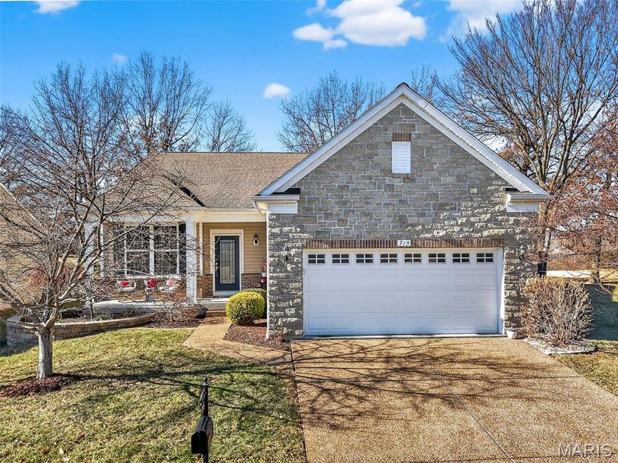 Low maintenance, luxury living in the sought-after Heritage of Hawk Ridge neighborhood! This immaculate, free standing ranch showcases a gorgeous setting overlooking the second green on a stunning golf course lot. Experience resort style living every day in this 55+ community. The exterior is impressive with stone, brick accents, vinyl siding, exp aggregate driveway, arch shingles, prof landscape, lawn irrig and an oversized 2 car garage (25Dx20.4 W). Features inc 9 ft ceilings, wood flooring, 2 BD (plus an Office), 3 BA, gourmet Kitchen, large island with seating bar, granite countertops, SS appl, gas cooktop, range hood, wall oven, micro, D/W, refrig, beverage fridge, 42 inch cabinets, walk in pantry, tile backsplash, soft close cabinets, window wall in the Great Room and Primary Bdr, transom windows, tray ceiling in the Primary Bdr, double bowl vanity, walk in shower with bench seat, walk in closet, main floor laundry room with cabinets and wash sink, personal cubbies at the owners entry, Hi-effic HVAC and more. There is a screened porch off the dining area and a paver patio for outdoor enjoyment. The garage is insulated, drywalled, taped and painted. The lower level has a full bath, tall pour and 2 egress windows for an easy future finish if desired. A monthly fee covers lawn care, snow removal (per indentures), pool, tennis, clubhouse and more. Amenities include a community pool, sports courts, bocce ball, clubhouse and more. Extensive amenities, vibrant community, so much to love!