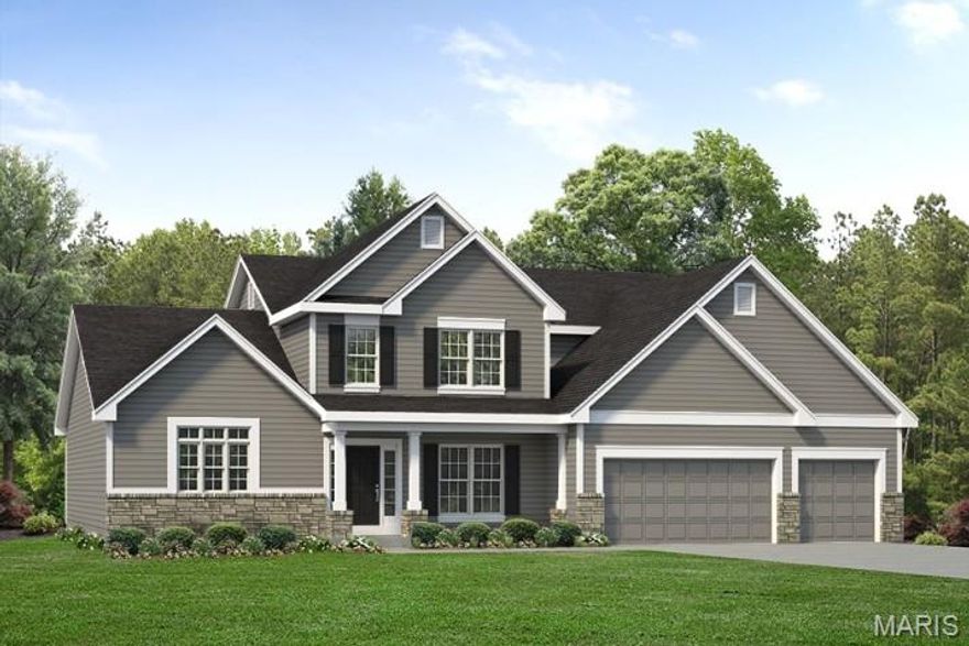 The MUIRFIELD by McKelvey Homes. BASE PRICE on elevation A*. 3,685 sq ft, 4 beds, 3.5 baths, 1.5 stories. On the main floor, you enter a foyer with a formal dining area. The Great Room sits just beyond with a beautiful window wall and open flow to Kitchen, Breakfast, and Hearth Room. The kitchen features a large eat-in island with lots of cabinetry that opens into the breakfast room. Off the breakfast room, you will have access to the backyard. The Owner's Suite is located on the main floor and includes private bathroom retrate with soaking tub, shower, dual vanities, and vaulted ceiling. The second floor features 3 bedrooms, a bonus room, and a hall bathroom