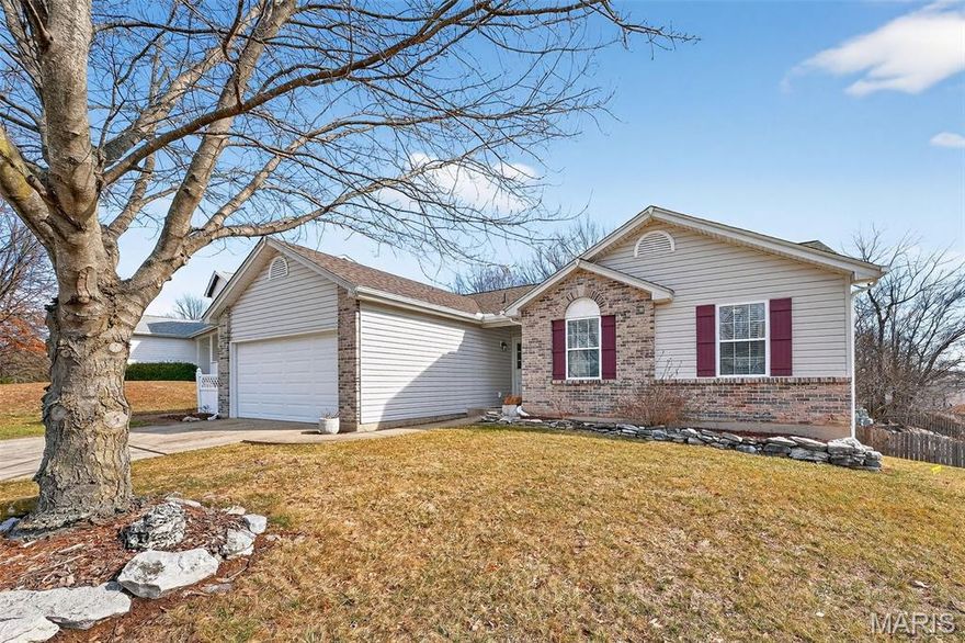 Exceptional atrium ranch in the heart of St. Charles! Step into the welcoming entry foyer and immediately take in the stunning backyard views. The vaulted ceiling in the living room complements the cozy fireplace, creating a bright and inviting space. The kitchen features newer stainless steel appliances (refrigerator stays), granite countertops, breakfast bar, and updated main floor laundry. The spacious primary suite offers a walk-in closet and private bath with separate shower, soaking tub, and large vanity. Two additional bedrooms and a full bath complete the main level. The finished lower level expands your living space with a second primary suite and ensuite bath, a 5th bedroom with 
walk-out, large family room, abundant storage, and a second walk-out for easy backyard access. The backyard is truly spectacular—fully fenced with a huge patio for entertaining, storage shed, and professionally landscaped rock wall showcasing a beautiful waterfall.
Newer LVP flooring on the main level. 2024 roof, gutters, and downspouts. 2-car attached garage with workbench and storage. Subdivision trail close by. Easy access to 364. Close to  Veterans Tribute Park with it's off leash dog area. Neutral decor, abundant natural light, meticulously maintained, and move-in ready!