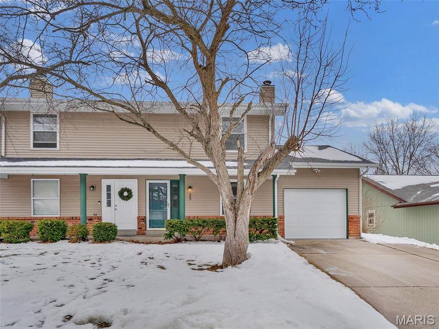 Welcome to 309 Della Drive, a nicely appointed duplex in St. Peters, served by Francis Howell School District.  Just move in and start living!  Step in past the covered front porch to rich finishes, beginning in the family room, anchored by a brick, corner fireplace.  The eat-in kitchen has upgraded cabinetry, a stove with hood vent, a stainless steel refrigerator, and newer dishwasher.  All carpet is brand new, top to bottom!  The lower level, with sliders to the backyard, is another great space to use for a family room, playroom, office, and more! The home is being left to the next buyer in extremely good condition, with recently updated systems, a finished walk-out lower level, main floor laundry room, an attached one car garage with extra storage, a widened driveway for additional parking, and a private, fenced backyard, with shed for extra storage.  Seller installed new insulated garage door during ownership.  This community has NO HOA, and the house has all electric utilities. Great highway access, being in the heart of St. Peters. See additional details under each photo.