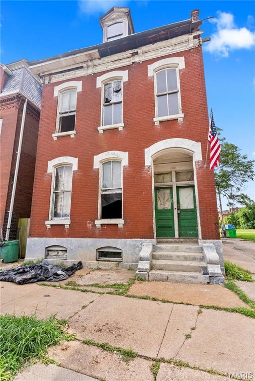 This 3-story historic home offers over 2,300 square feet and high ceilings. It’s been fully cleaned out and is ready for transformation. With its generous size and layout, the property offers multiple exit strategies — convert it into a cash-flowing duplex or renovate as a large single-family residence. In this area, renovated duplexes rent for $1,000–$1,200 per unit, and single-family homes lease for $1,800+, providing strong potential for positive monthly cash flow and solid long-term returns. Alternatively, an investor looking to flip can capitalize on the growing demand and rising home values in this rapidly developing neighborhood. Just blocks from the new $1.7B NGA headquarters and surrounded by major investment, this location is quickly rising. Walk to iconic landmarks like Crown Candy Kitchen and the 14th Street Mall. This is your chance to restore a piece of St. Louis history and build serious equity. Act fast — deals with this kind of upside don’t last.