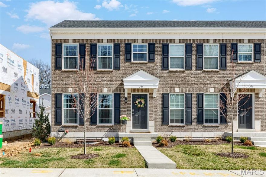 Beautiful move-in ready 2-bedroom, 2.5-bath townhome built by award-winning McBride Homes and completed in December 2025. The popular Georgetown floor plan offers an open, light-filled layout with wide-plank vinyl flooring, neutral finishes, and large windows throughout. A welcoming porch leads into a spacious living room that flows seamlessly into the dining area and chef-style kitchen. The kitchen features 42" white shaker cabinets, quartz countertops, a custom mosaic tile backsplash, stainless steel appliances, and abundant storage. Upstairs, the primary suite offers walk-in closets and a private ensuite bath, creating a relaxing retreat. The second floor also includes a generous second bedroom, bonus room, full hall bath, and convenient laundry area. Enjoy low-maintenance living with lawn care and snow removal included. Community amenities include pickleball courts, playgrounds, splash pads, and scenic walking trails. Ideally located minutes from shopping, dining, and with easy access to Highways 364 and 64.