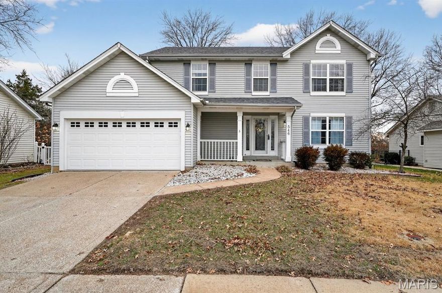 Located in the heart of Wildwood’s Nantucket subdivision - This beautiful home offers space and a vibrant community atmosphere—all within the award-winning Rockwood School District, and just blocks away to Fairway Elementary. 4 Bedroom, 2.5 bath two-story delivers hardwood flooring, crown molding, deep baseboards, stainless steel appliances and serving bar! Family room is open to kitchen featuring a beautiful bay window filling the space with loads of natural light.  Cozy gas fireplace and built ins complete this room just waiting to serve your life memories. Relax in the luxurious Primary Suite offering generous walk-in closet, hardwood floors, and spacious, spa-like bath with custom cabinetry, soaker tub and frameless, oversized walk-in shower! Three additional bedrooms and second full,updated bath round out the upper level.  The finished lower level offers a rec room with built-ins, custom media center and an office nook. The beauty continues to the exterior with a large, level fenced yard and huge composite deck with charming pergola and ceiling fan. Enjoy all the amenities Nantucket has to offer—including a community pool and clubhouse, basketball court, scenic walking trails, and well-maintained common areas.  Roof is just 1.5 years old!