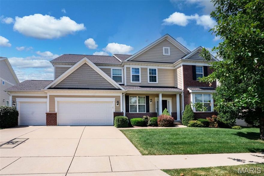 NEW LOOK! Stunning two story in sought-after Reserve at Chesterfield Village—this 5-bed, 4.5 bath custom beauty spans over 5,000 sq ft on a gorgeous lot. Built in 2014, this home blends upscale finishes with thoughtful design. The open main level shines with engineered hardwood floors, a chef’s kitchen featuring stainless appliances, gas cooktop, double ovens, granite counters, large island, walk-in pantry, dining room, sunroom and formal living with gas fireplace & office. A main-floor powder room, convenient laundry, and unique planning center complete the level. Upstairs, the vaulted primary suite offers a luxe sitting room, large walk-in closet and attached bath with double vanities,walk in shower, separate tub; three additional carpeted bedrooms, hall full bath, Jack n Jill bath, plus a spacious media room lounge. The lower level adds versatility with a fifth bedroom, full bath, family room, storage and walk-out access to lush and private backyard.