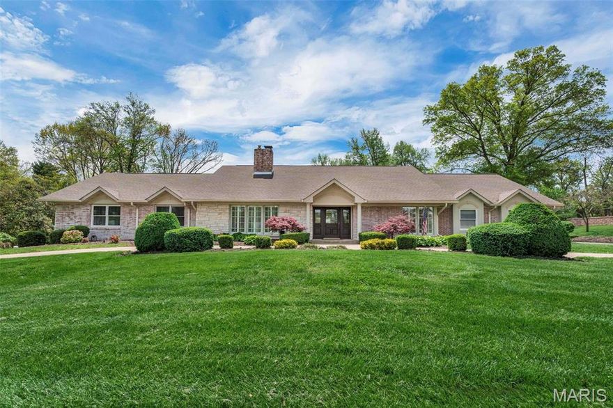 Located in the highly sought-after Ladue School District, this stunning 5-bed, 5-bath ranch home spans over almost 5,300 sq ft of exquisite living space. The chef’s kitchen is a culinary dream, featuring dual SubZero refrigerators, a Wolf range, custom copper sinks, an oversized island, and a wine fridge—ideal for both everyday meals and entertaining. The luxurious Master Suite offers a spacious sitting area and a serene bath with a jetted tub and large walk-in shower. Custom millwork and cozy window seats add warmth throughout the home. The finished walk-out lower level includes a full wet bar and workout room, perfect for relaxation and recreation. Step outside to your own private oasis—this home sits on over 1 acre of lush, landscaped grounds, highlighted by a sparkling pool and ample outdoor space for gatherings. This home offers the perfect balance of luxury, comfort, and outdoor living—schedule your private tour today!