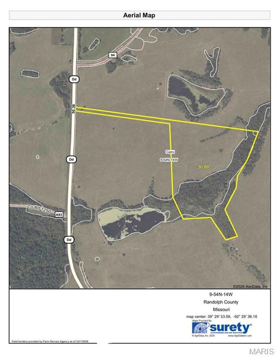 31 acres Randolph County. Farm is being split owner putting farm in row crop & is willing to rent it back at $250 per tillable acre. Farm is not subject to hunting lease. Priced at $7750 per acre.
