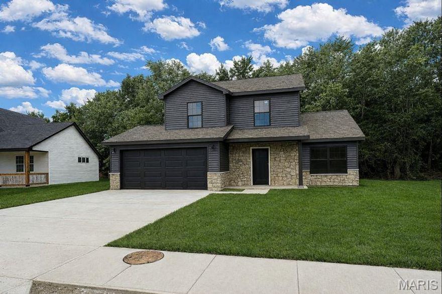 Spacious and stylish new construction 5 bed, 2.5 bath home loaded with upgrades! The kitchen features custom cabinets with crown molding, granite countertops, a waterfall smart sink, recessed lighting, stainless appliance package with refrigerator and a modern lighting package. Main floor primary suite includes a walk-in closet and ensuite bath with granite-topped adult-height vanity. Enjoy upgraded LVP flooring, plush carpet in bedrooms and stairs, ceiling fans, and upgraded 2-panel doors. Upstairs offers 4 bedrooms with mirrored closet doors, full bath, and laundry room. Energy-efficient vinyl tilt windows with decorative grills, transoms, and an upgraded front door add curb appeal. Relax on the covered front porch or in the fully fenced backyard. Includes a 2-car insulated garage with keypad entry, landscaping, and wide front walkway. Neighborhood amenities: dog park, trails, common area with horseshoe pits, and walking distance to school and dining! Owner financing available.