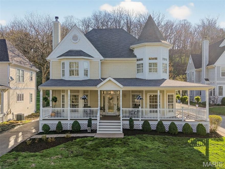 This spacious Victorian-styled 2Sty with wrap around porch will WOW you. This 4 bedroom, 4.5 bath home features light-filled rooms, hardwoods, millwork, formal dining room, spacious living room with wood-burning fireplace. Spacious kitchen features white cabinets, quartz counter tops, hardwood floors, large breakfast bar, stainless appliances, attached is breakfast room and light-filled sunroom. Primary bedroom suite offers a cozy retreat, double vanities, walk-in closet. 3 additional bedrooms, 1 with ensuite, laundry located upstairs. Lower-level features family room, full bath, 2 bonus rooms and play room. Enjoy Lake St. Albans, Head's Store, the park and pavilion, it's all just steps from home. Nature's beauty is everywhere you look. 2025 New A/C, furnace, 100G water heater.