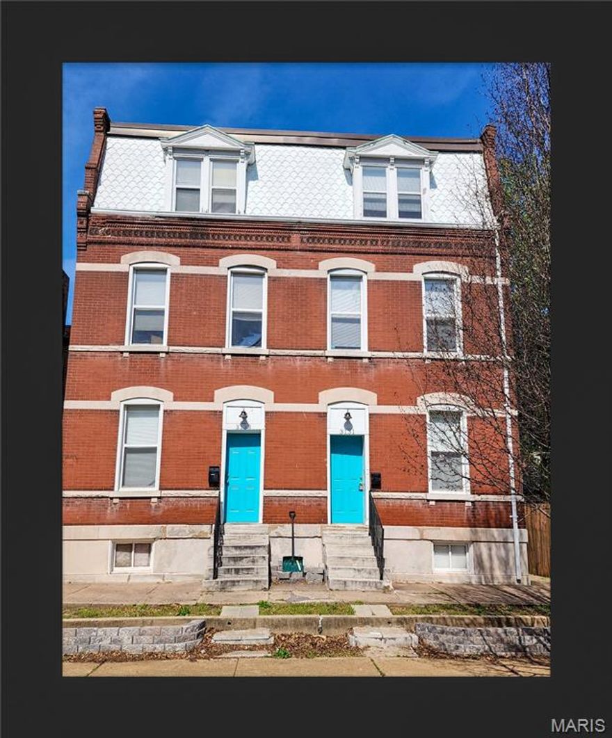 Incredible Turn-Key Investment Opportunity in the Heart of Benton Park West! Welcome to this stately 1897 historic brick triplex, perfectly blending timeless St. Louis architecture with the modern amenities today’s tenants crave. Boasting over 4,800 sq. ft. of living space, this meticulously maintained building features a versatile unit mix, including two spacious 2 story townhome-style units and a generous main-floor flat. Each of the three units offers 3 bedrooms, (main floor offers a bonus room as well) & 2 full bathrooms, soaring 10-foot ceilings, and stylish wood-like flooring throughout. Improvements include updated kitchens, updated modern tiled bathrooms, updated electric, partial roof replacement 2023 and systems are under 10 years old.  For ultimate tenant convenience, every unit is equipped with its own private washer/dryer in their unit, (which are owned & come with the property). Just blocks away from the vibrant Cherokee Street district, known for its eclectic dining, shopping, and arts scene and close proximity to Tower Grove Park and I-55, this property is a magnet for high-quality tenants. Fully occupied and generating immediate cash flow. Units are currently rented for $1450, $1410 & $1500 (which includes utility reimbursement fees for sewer, water & trash) This is a rare chance to own a high-performing asset in one of the city’s most trending neighborhoods!