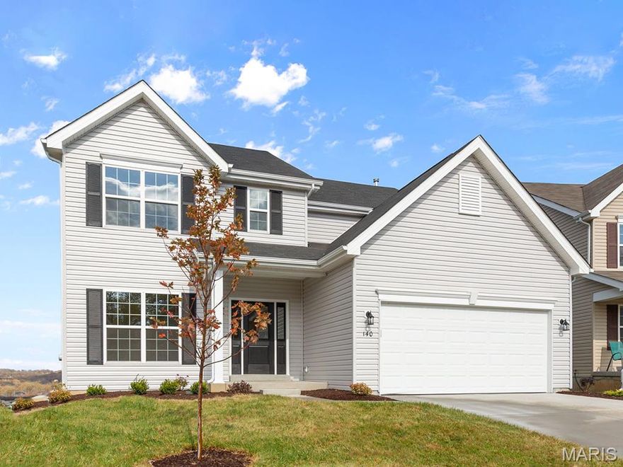 New McBride Homes Ashford 2 story 4BR, 2.5BA will be ready this summer! Partial walkout homesite! Enjoy an open floorplan with 6ft windows, window wall & wood laminate flooring on the main level. Beautiful kitchen w/center island & breakfast bar, level 4 Brellin White 42” cabinets, quartz countertops, & stainless steel GE appliances. Large breakfast room w/sliding glass door to backyard. Large great room w/ceiling fan plus formal living room & dining room. Upstairs primary suite w/walk-in closet & luxury bath w/double bowl vanity, walk-in shower w/seat, tub w/window & linen closet. 3 extra bedrooms, each w/walk in closet & hall bath add convenience. LL includes a ¾ bath rough-in. Main floor laundry, 6 panel white interior doors, garage coach lights, & more! This community features 105 total homesites with several cul-de-sac homesites and sits adjacent to Koch Park. Enjoy peace of mind with McBride Homes’ 10 year builders warranty & incredible customer service! Similar photos shown.