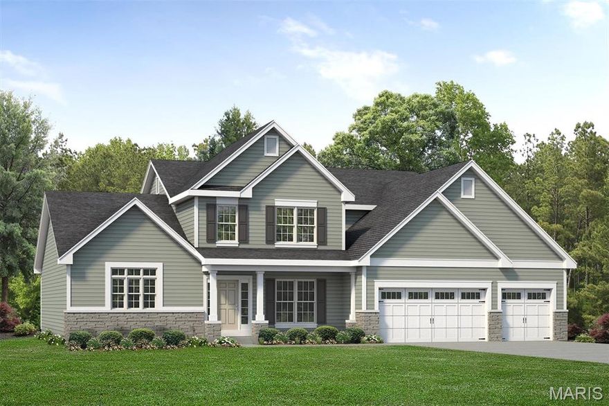 The MUIRFIELD by McKelvey Homes. BASE PRICE on elevation WA*. 3,685 sq ft, 4 beds, 3.5 baths, 1.5 stories. On the main floor, you enter a foyer with a formal dining area. The Great Room sits just beyond with a beautiful window wall and open flow to Kitchen, Breakfast, and Hearth Room. The kitchen features a large eat-in island with lots of cabinetry that opens into the breakfast room. Off the breakfast room, you will have access to the backyard. The Owner's Suite is located on the main floor and includes private bathroom retrate with soaking tub, shower, dual vanities, and vaulted ceiling. The second floor features 3 bedrooms, a bonus room, and a hall bathroom