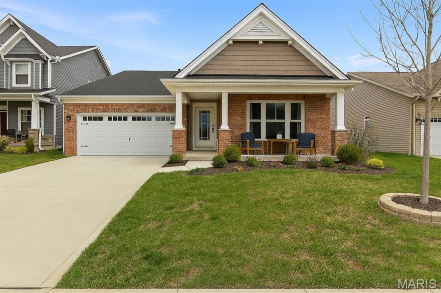 This beautifully designed 3-bedroom, 2-bath single story home offers nearly 1900 sq. ft. on the main level alone, showcasing modern luxury and effortless living. Soaring 12' ceilings in the kitchen, dining area, and great room create an airy, open feel. The white gourmet kitchen is a chef’s dream—featuring Quartz countertops, a large island with bar seating, gas range with stainless hood, wall micro-oven combo, and an instant hot water dispenser! The spacious primary suite boasts a walk-in closet with custom organization, a gorgeous bath featuring double sinks and a safe, universal frameless no-curb shower which makes cleaning easier and adds a sleek, seamless vibe. Enjoy luxury vinyl plank flooring and 5.25" baseboards throughout. Main floor laundry adds convenience, while the walk-out lower level provides potential to add up to an additional 1800 sq.ft of living space. Due to the walkout and additional windows, the lower level provides the perfect opportunity to design a bright, vibrant usable living space specifically for the needs and lifestyle of you and your family, offering an inviting & open feel, plus direct outdoor access! Rough in plumbing for a full bath & wet bar are already installed for your convenience! Step outside to a brand-new high-end PVC deck with stairs and custom lighting—a perfect backdrop for entertaining. All nestled on an always desirable peaceful cul-de-sac with a 2-car garage and access to walking trails. This home is move-in ready and built for comfort and style! Available for a quick closing at an amazing price!
