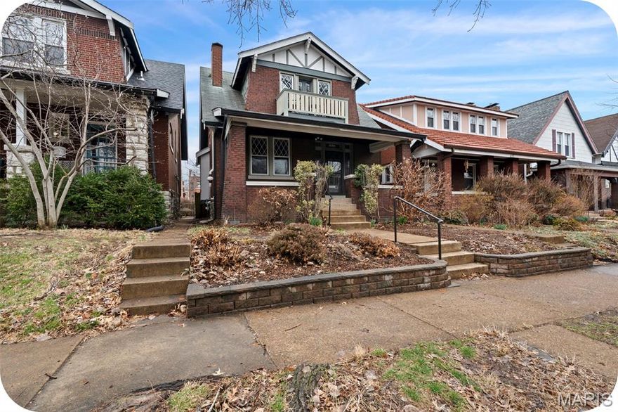 This brick South City beauty has more personality than a Saturday morning at the Farmers Market. The "Welcome Home" Porch is covered with the original wood paneled porch ceiling. This house is made for waving at neighbors, sipping iced tea, and pretending you’re in 1917 when this Craftsman style home was built. This historical architectural gem has freshly been painted, has beautiful stained and leaded glass throughout, original fireplace with built in shelving, and tapered columns. The kitchen features a unique concrete countertop and island with copper countertop and built in butlers pantry. Rounding out the first floor is a bright sun room with floor to ceiling built ins, the perfect quiet reading room, play room, or second living room. Enjoy the exposed brick as you walk to the 2nd floor featuring a primary bedroom with french doors opening to private sitting perch. The second bedroom is large and features a 2nd sunroom ideal for a home office or sitting room. This room also includes the 2nd floor laundry!  This house not only has the quintessential historic details you expect in Tower Grove, but has lots of extras you wouldn't expect, check out the reclaimed wood 1/2 bath countertop with copper sink, enjoy the creativity of two pocket doors built into the wall and notice the charming windows hanging as you enter the living room. The Unicorn Feature: The brick 2-car garage not many of these are left and this one is in great shape and has just been tuck pointed. This cozy tree covered yard features a deck, privacy fence, patio and planter boxes. Bonus: New HVAC Summer 2024. This street is one of the prettiest in Tower Grove and has an active community of neighbors who are welcoming and come together to enjoy an annual Chili cook off in October. You are literally steps away from Tower Grove Park, the 289-acre crown jewel of St. Louis. Whether you’re hitting up Food Truck Friday, joining a yoga session at the Roman Pavilion, or just admiring the Victorian gazebos, the park is your paradise. Walk a few blocks to South Grand, a global buffet. Head the other way to Morganford and have a pint at Amsterdam Tavern while watching a soccer match with the city’s most dedicated fans. Walkable to the Carpenter Branch SLPS library, McDonald Park which has a splash pad and dog park. You are also just around the corner from everyone's favorite, Hartford Coffee!