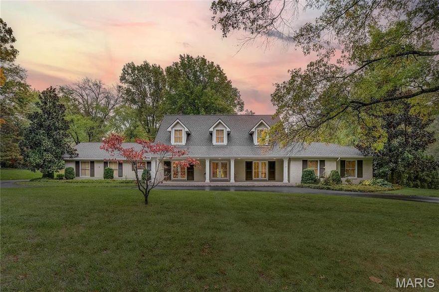 Charming 1.5 story Cape Cod home w/ 5751 sq ft of living space in Ladue School District! Enjoy gorgeous 1-acre lot w/ mature trees, covered front porch, terraces, & deck. Kolbe doors & windows flood home w/ light. Living room, dining room, & foyer w/ French doors to covered front porch. Center island kitchen w/ Sub-Zero side-by-side, vegetable sink, counter seating. Butler pantry off kitchen w/custom cabinetry. Sitting room w/ gas fireplace. Great room w/ cathedral ceiling, gas fireplace, & 8 sets of French doors leading to terraces & rear lawn. Master wing features: bedroom, dressing room w/custom organizers, office w/door to covered front porch, laundry room, & master bath w/ Carrara marble, whirlpool tub, & oversized shower. 2nd story loft w/built-ins cabinets, 3 bedrms  w/ custom closets, & 2nd laundry room. Finished LL w/ walkout to LL terrace features: wet bar w/dishwasher, full bath, rec rm, sitting rm. Add'l features: 4-zones HVAC, irrigation system, 2 Sump-Pumps, 2-car garage.