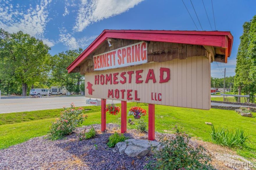 TURN KEY PROPERTY and A GREAT INVESTMENT OPPORTUNITY!!  BENNETT SPRINGS HOMESTEAD MOTEL THIS  28 UNIT MOTEL  and Its LOCATED JUST 1/4 MILE FROM THE STATE PARK ENTRANCE. THIS IS THE PERFECT SET UP for LARGE or SMALL GROUPS OF FISHERMAN.  PROPERTY OFFERS OVER 3 ACRES  ml. OF LAND. OFFICE RETAIL SPACE OFFERS 1332 SQ FT-ML  With / SNACK BAR AREA. THIS PROPERTY REMODELED IN 2018. ALL NEW INTERIOR PAINT, CARPETS, FURNITURE BEDDING. NEW EXTERIOR PAINT.
20 EFFICIENCY UNTS. 19 UNITS TOTAL 4900 SQ FT #26,27,#30 +1480 SQ FT., 9 kitchenettes #28-29 =1899 SQ FT EACH HAVE FULL KITCHENS.
SOME UNITS NOW USED AS AIRBNB HAVE BEEN VERY SUCCESSFUL IN LONG TERM OCCUPANCY BRINGING IN GREAT REVENUE IN OFF SEASON


 MOTEL IS CURRENTLY OPEN FEBRUARY - NOVEMBER 1ST OF YEAR