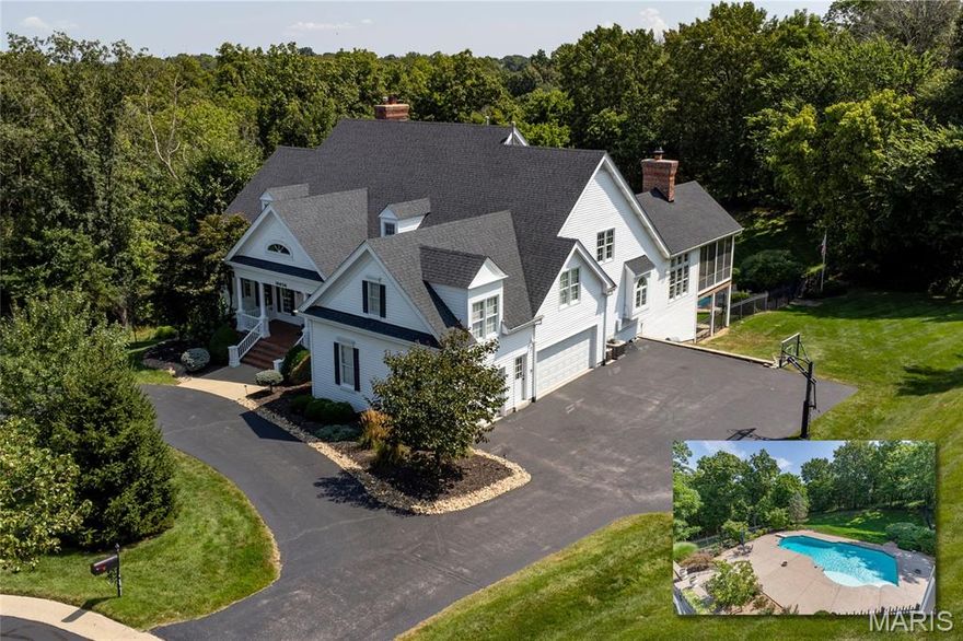 Spectacular 1.5-story, custom built home, tucked away on a gorgeous, 2.62-acre wooded lot, on a private cul-de-sac street – Top Rated Rockwood School District! This home has 6 beds – 6.5 baths and over 7100 square feet of living space including the awesome finished lower level! It has been impeccably maintained, has significant updates throughout, and is painted in stylish, neutral colors, making this home truly move-in ready. zoned HVAC, extensive millwork, archways, transoms, newer hardwood floors (2017), professionally landscaped grounds, circular driveway, multi-zone irrigation & security systems, and an oversized 3-car garage, just to name a few. Relax outside in your own private oasis, on the expansive Veka, low maintenance, upper deck, the huge lower, covered patio, or take a dip in the beautiful in-ground pool, still leaving plenty of green space for the kids to play. This home is perfect for family gatherings, and entertaining friends. Location could not be better – close to shopping, restaurants, and county parks - easy access to major highways.