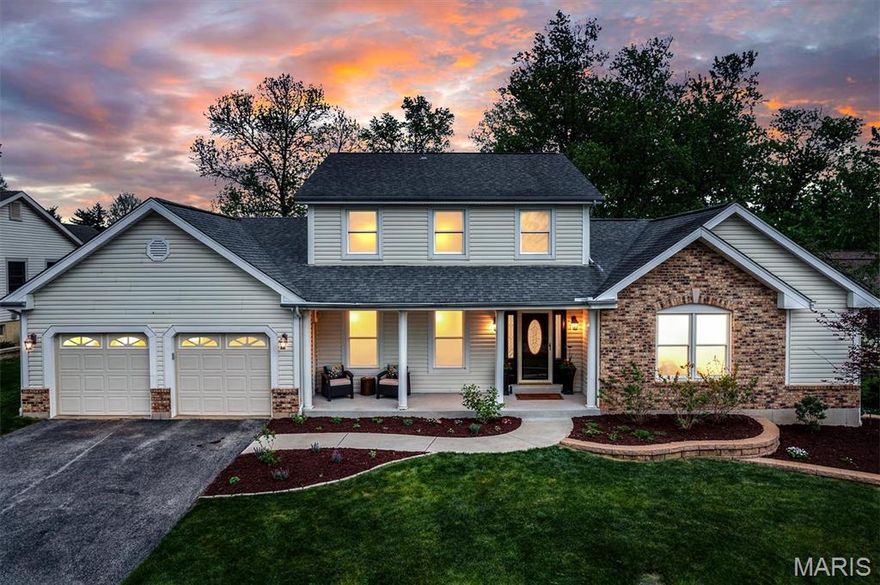 Welcome to this beautifully designed 1.5-story home in the highly desirable Parkway School District in Chesterfield, offering 4 bedrooms, 3.5 baths, and an exceptional blend of comfort, style, and functionality.

A charming front porch and impressive high-ceiling entry set the tone as you step inside. The main level features a spacious living area with vaulted ceilings and a cozy ventless fireplace, creating an inviting space for everyday living. The dedicated office/den is right off the entry—perfect for working from home or a quiet retreat. You’ll also appreciate the convenience of main floor laundry.

The kitchen is thoughtfully designed for both everyday use and entertaining, featuring stainless steel appliances, custom cabinetry, an electric stove, and a center island. A walk-through pantry with additional cabinetry and a coffee bar seamlessly connects the kitchen and living spaces. The eat-in kitchen flows effortlessly to a large deck—ideal for hosting—with one side perfect for grilling and entertaining, and the other leading to a spacious screened-in sunroom complete with a ceiling fan and serene views of the expansive, beautifully maintained backyard.

The main floor primary suite is generously sized with space for a sitting area and offers private access to the deck. The en-suite bath includes a shower/tub combination, creating a comfortable and functional retreat.

Upstairs, you’ll find additional bedrooms and a full bath, providing flexibility for family or guests.

The finished walk-out basement significantly expands your living space, featuring two separate living areas, a wet bar, and a private sleeping area—ideal for guests or multi-generational living. Step outside to a large patio and enjoy the peaceful, fully fenced backyard.

Complete with a two-car attached garage, this home offers a versatile layout, abundant living space, and fantastic indoor-outdoor flow—perfect for modern living and entertaining.