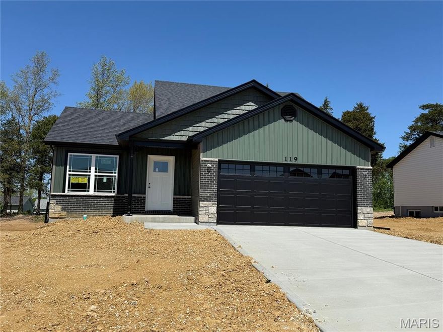 Ready to move-in!  BRAND NEW home with every option you could imagine! They include vaulted ceilings, rounded “bullnose” corners, granite or quartz countertops, stainless steel appliances, 42" cabinets with "cushion close", custom neutral-colored paint job throughout, LVT flooring throughout most of the home, framed windows, taller baseboards, adult-sized cabinets in bathrooms with marble countertops, walk-in closets, upgraded carriage garage doors with openers on 2 CAR Garage , full bath rough-in, panel doors (many varieties), and upgraded water/light fixtures throughout the house! Fully sodded yard (front/sides/back). *Pictures are of previously built homes. Builder/Broker* This home is USDA eligible