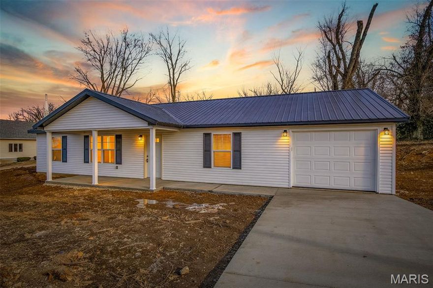 Look at this charming, new construction home in Park Hills MO. Featuring 3 bedrooms 2 Full bath with an attached garage, and metal roof, with an open concept living area, sitting on a slab conveniently situated on a corner lot. With the temperatures rising this one is sure to go quickly so schedule your showings while you can. Interior photography and Floorplans coming soon.