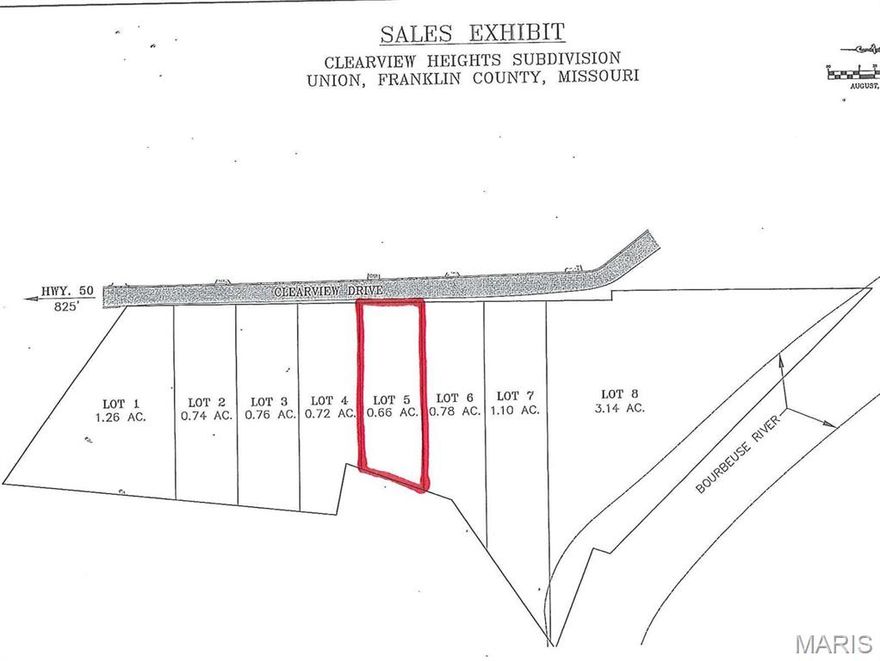 SPECTACULAR VIEW OF THE COUNTRYSIDE AND BOURBEUSE RIVER. EXCLUSIVE BUILDING SITE LOCATION IN UNION, MO. ALL DOCUMENTS ON-LINE AND/OR AT OFFICE. 1,800 SQ. FT. BUILDING MINIMUM. Water, sewer, electric at each lot. Lift pump for sewer needed on each, great lot for walk out basements and panoramic views! Additional Rooms: In Platted Subdv.