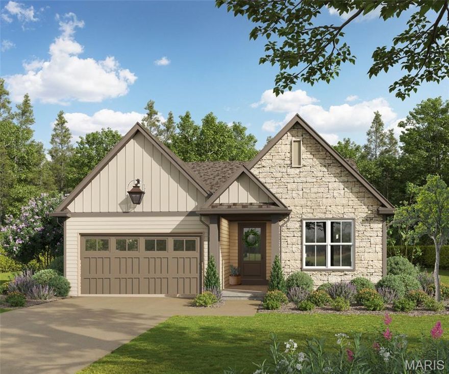 Benchmark Custom Homes presents a NEW custom home walkable to Downtown Kirkwood! This charming single-story home features a balanced blend of natural stone and warm-toned siding with a steeply pitched gable roof. A covered entry and two-car garage compliment the clean, classic design. This open floor plan offers 3 bedrooms & 2.5 baths on the main floor not including the finished basement. Enjoy a vaulted kitchen, great room, and dining area filled with natural light, a large quartz island seating up to 5, cooktop, built-in oven/microwave, ample counter space & warm neutral finishes. The great room features a gas fireplace with access to a large covered patio. Vaulted master suite includes walk-in closet, large shower, double vanities & private water closet. Finished lower level adds 851 sq ft with rec room, 4th bedroom w/ egress, full bath & generous storage—plus space for a future gym, bar or theater. All Benchmark homes include high-performance energy systems, builder warranty & 10-year dry basement guarantee by Kirkwood’s most trusted builder of 33 years. Located in the top-rated Kirkwood School District, this home is a short walk to downtown dining, shopping & community events—experience the best of Kirkwood living!