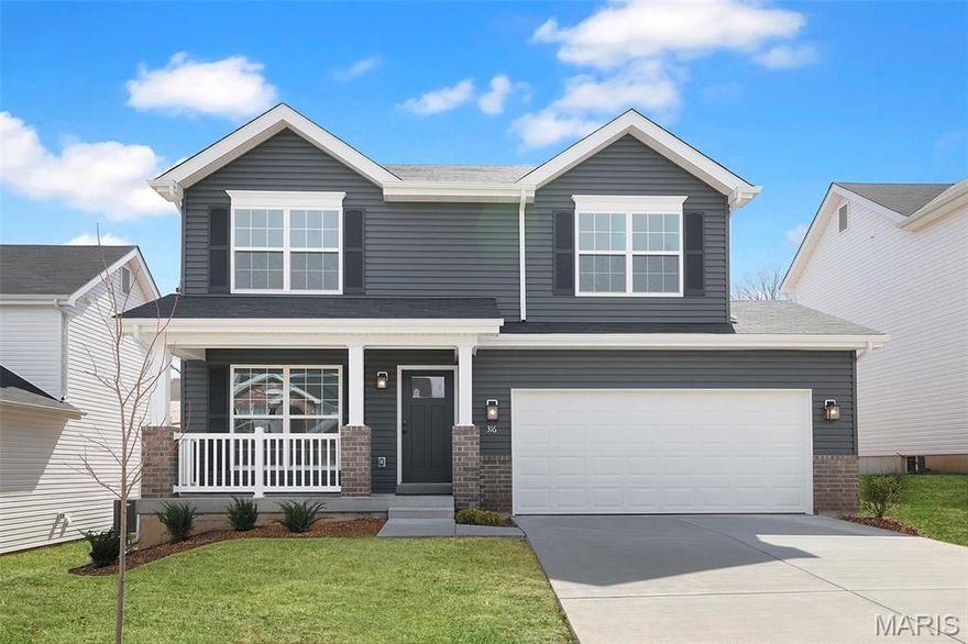 New McBride Homes Sterling 4BR 2.5BA will be ready this summer! The main floor has beautiful wood laminate flooring throughout & 6’ windows. Off the foyer, the living room or home office leads into a family room, & powder room. The kitchen has a center island w/extended top, quartz countertops, level 4 Landen Burlap 42” cabinets, walkin pantry, & stainless GE appliances. The dining area has a sliding glass door to the backyard. Upstairs you’ll find the primary suite with a  spacious walkin closet, private bath with a walk-in shower, double sinks & linen closet. Also upstairs 3 extra bedrooms, full bath & laundry area add convenience. Extras include 2 panel white interior doors, upgraded fixtures & ¾ bath rough-in at the lower level. Louiselle Park is located just minutes from Creve Coeur Park with quick access to I-270 and Page Avenue. Enjoy peace of mind with McBride Homes’ 10yr builders’ warranty & incredible customer service! Similar photos shown.