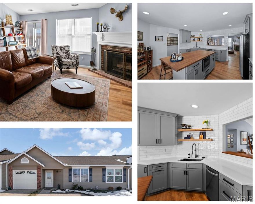 Welcome to this charming St. Charles villa nestled in the serene Meadow Ridge community, known for its tranquil lakes, pool, and pickle ball courts. You’ll fall in love with this completely renovated unit, where style and comfort come together seamlessly. The kitchen is a true showstopper, featuring an expansive island, thoughtful space design, solid surface countertops, stainless steel appliances, and an open, airy footprint perfect for everyday living and entertaining.  The kitchen opens to a vaulted-ceiling living area with LVP wood flooring, a cozy wood-burning fireplace, and a sliding door that leads to your private, partially fenced yard. Down the hall, you’ll find convenient in-unit laundry and a generously sized primary bedroom. The updated bathroom is chic, timeless, and beautifully finished.  With ample storage and an attached one-car garage, this home truly checks all the boxes. Simplify your lifestyle while enjoying beauty, comfort, and a touch of luxury in this exceptional villa.