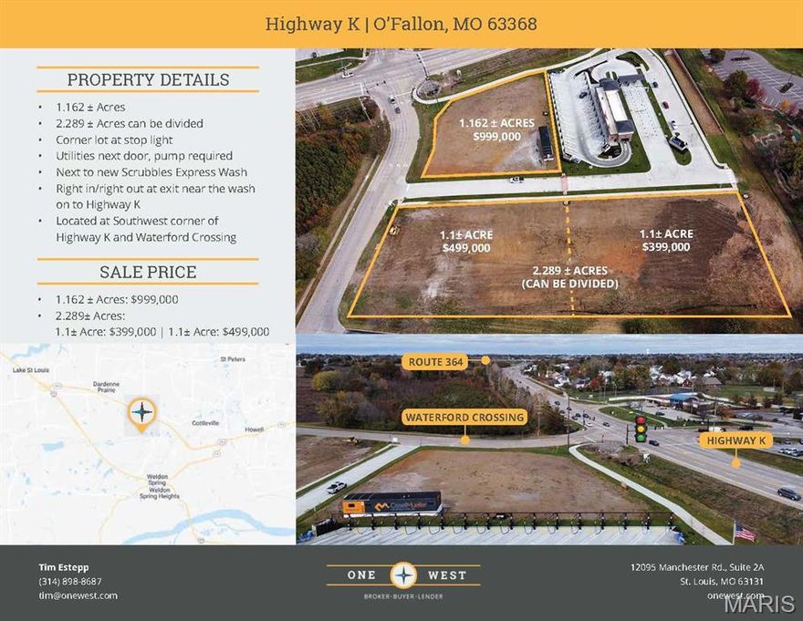 Front cornter lot - $999,000.  Back lot (rear) = $399,000, Back lot (front) = $499,000.  All utilities are located nearby.  Each lot purchaser must install sewer pump.  Seller has already addressed water detention.
