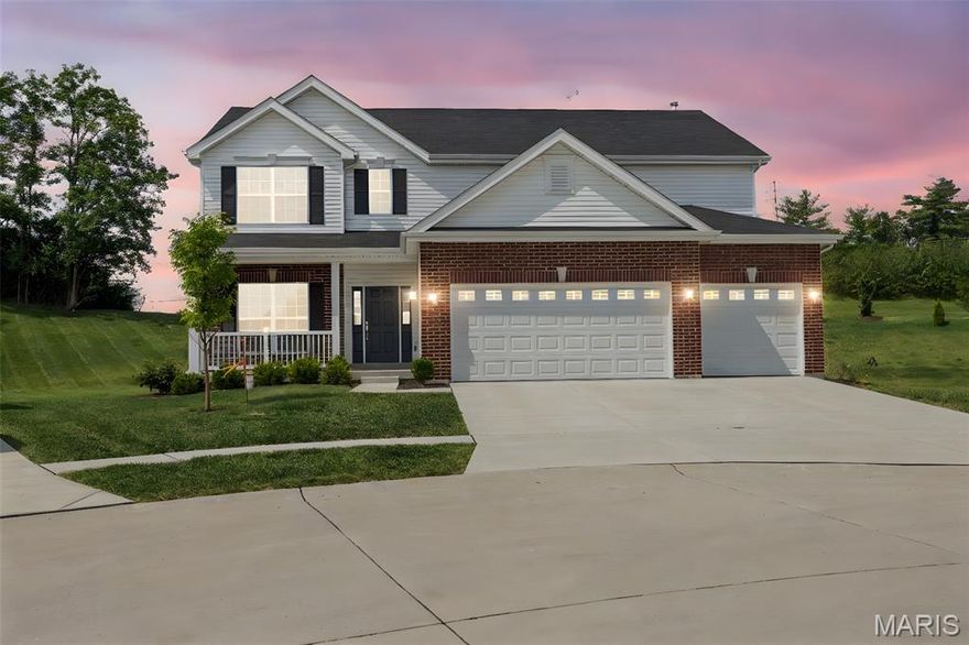 Nestled on a quiet cul-de-sac in the prestigious Arbors at Celtic Meadows and within the sought-after Parkway West School District. This exquisite two-story residence blends thoughtful design with luxurious finishes, offering over 3,200 square feet of refined living space. The heart of the home is a chef-inspired kitchen that stuns with a sprawling quartz center island, gas cooktop, double wall oven, custom cabinetry with ambient lighting, and a walk-in pantry that is perfectly positioned for entertaining or everyday elegance.
The main floor invites versatile living with a formal dining room, a flexible front room ideal as an office or playroom, powder room, and a generous family room with a bay window that welcomes in natural light. Upstairs, discover a truly expansive primary suite that feels like a private retreat complete with a separate sitting area, two walk-in closets, and a spa like ensuite featuring dual vanities, a soaking tub, and a separate shower. Three additional bedrooms, a large hall bathroom, and a convenient second-floor laundry room complete the upper level. The unfinished lower level offers endless potential with an egress window and plumbing rough-in ready for a future fifth bedroom, fourth bathroom, or custom space to suit your lifestyle. Enjoy a private backyard, perfect for quiet mornings or evening gatherings. Additional highlights include a three-car garage w/ outlet for an electric car charger, dual HVAC system, and the peace of mind that comes with a 10-year builder structural warranty. Ideally located near Queeny Park, Manchester Road, Highway 141, and premier shopping and dining destinations, this home is the perfect blend of space, sophistication, and convenience.