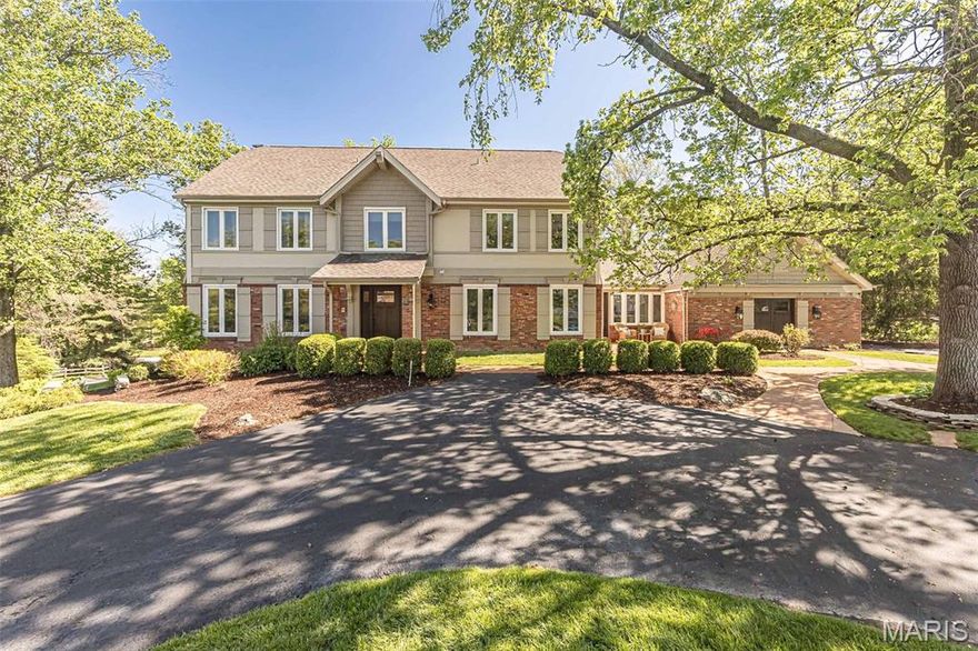 Looking for a pool, this may be your dream home on a great lot with plenty of space for other outdoor activities! Situated on a quiet cul-de-sac in a very convenient Creve Coeur location with easy access to highways, shopping, restaurants and within walking distance of Millenium Park. Great curb appeal will welcome you to the circle drive, attractive landscaping, front stamped concrete patio and walkways. Enter to appreciate the flexible floor plan, lovely wood floors, abundant recessed can lighting and 50+ updated windows and 5 replacement exterior doors allowing amazing natural light to brighten your day. The chef of the house will enjoy prepping daily meals or entertaining in the 2023 Gourmet Kitchen with 9’ center island, Quartz counters, farmhouse sink with gooseneck pullout faucet, abundant soft close Shaker style cabinetry including deep pot drawers, large pullout spice cabinet, Lazy Susan, pantry cabinet with pullout drawers, built in double trash, Jenn Air stainless appliances including 5 burner gas cooktop, 2 ovens with convection feature & microwave. There is also a wine/beverage cooler and convenient planning desk. Great flow to the inviting cathedral ceiling hearth room with 4 skylights and abundant windows with views of the pool area and yard. There is porcelain flooring throughout the kitchen, breakfast, hearth room area and leading to the pool. Primary suite with spa-like bath  
with stylish travertine tile work walls, floor and shower including practical niche. After a long day enjoy relaxing in the free-standing tub. There is also a custom walk-in closet. Other baths have also been updated. Bedrooms are all generous size. Entertaining can overflow to the finished lower level with rec room, additional family room area with another fireplace, and bar area great for serving a few or many. There is also another full updated bath and  flex room now being used as office but could be craft area or used as needed. It has a walk-in closet. If there are a lot of drivers in the house, you will really enjoy the circle drive and rear entry garage with classy garage doors. 3 HVAC systems, 3 APCO air purifiers, 2 humidifiers, sprinkler system and the list goes on. See Seller’s extensive list of Updates and Improvements during their ownership. 
Don’t miss this Golden Opportunity!