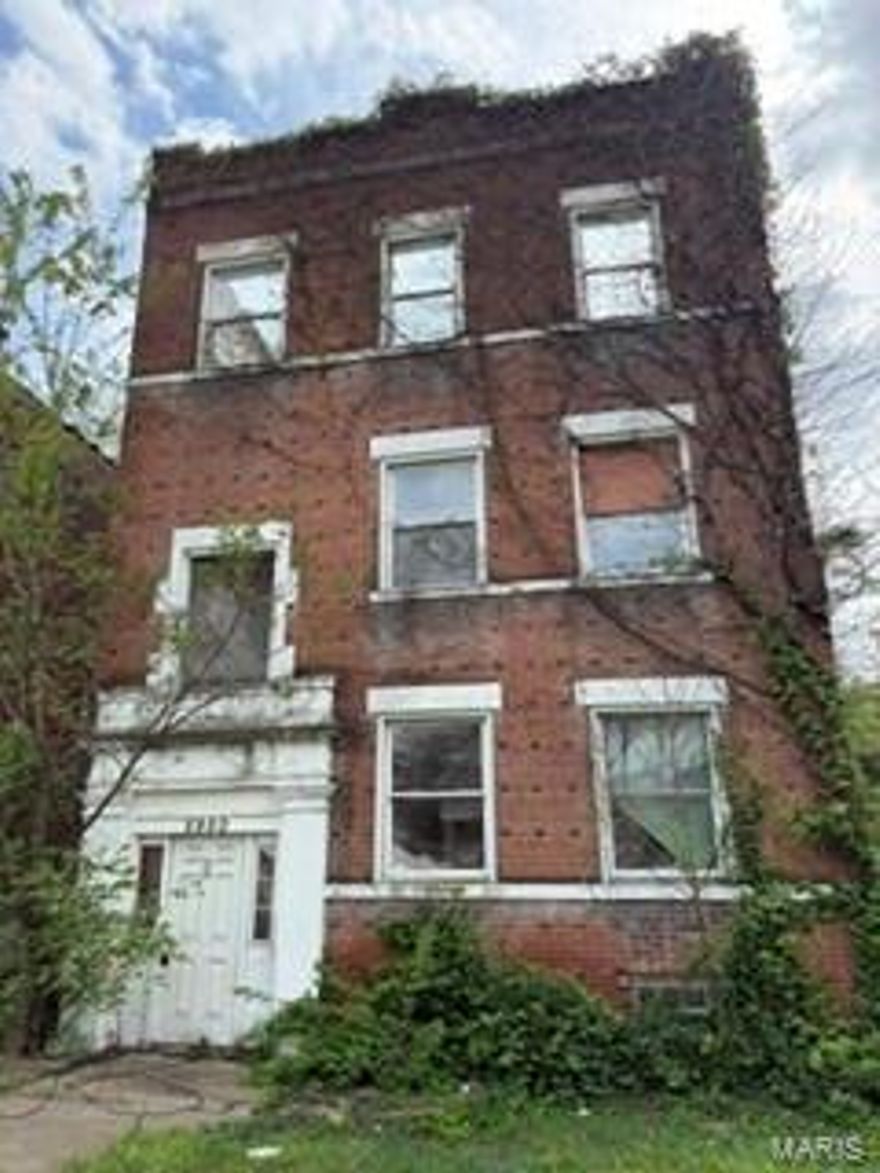 Investor special with major upside potential! Located at 5906 Plymouth Ave in the heart of St. Louis City, this triplex offers over 3,800 square feet and is ready for a complete transformation. This is a full rehab project—the property has no roof and no interior access due to safety concerns. The building is being sold strictly for land value only, as the structure is considered to have no value in its current condition.

The property was previously configured as three units, each featuring 2 bedrooms and 1 bathroom, presenting an excellent opportunity for redevelopment or a full-scale investment project. Positioned within the St. Louis City School District and conveniently located approximately one mile from the Delmar Loop, Forest Park, and Washington University, this location offers strong long-term potential.

Important Notes:

No access allowed due to safety conditions
Not move-in ready—full redevelopment required
Sold strictly as-is
Seller to make no repairs

Bring your vision and seize this opportunity in a rapidly developing area!