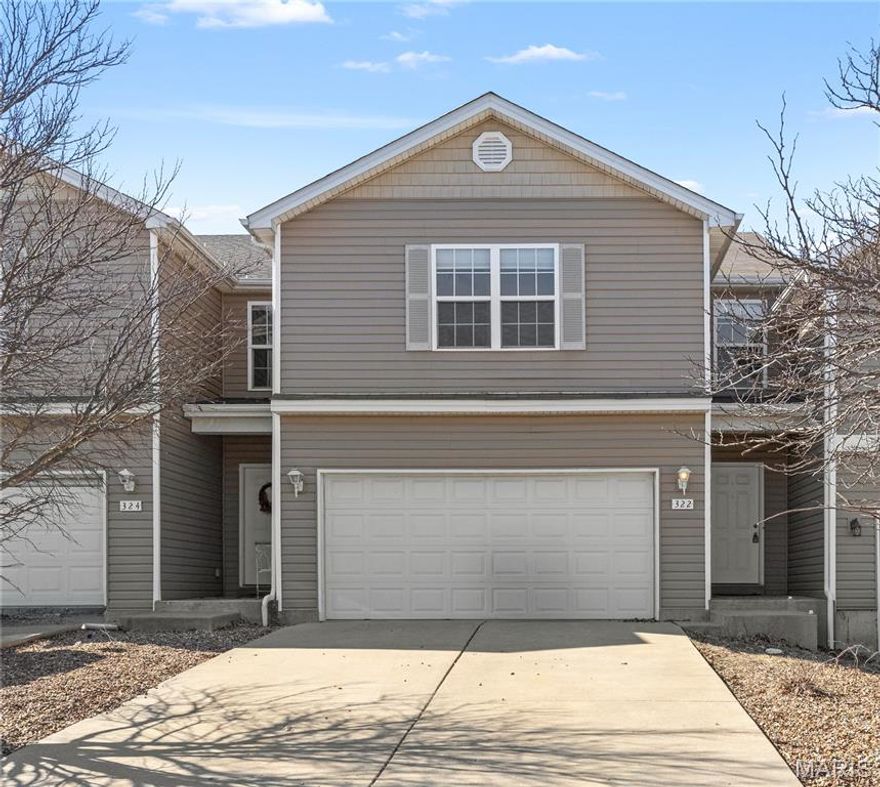 You’re sure to love this conveniently located three-bedroom townhouse in Wentzville. The exterior offers great curb appeal, a spacious two-car garage, and a nicely sized backyard.

Inside, a large living room features LVP flooring, abundant natural light, and a ceiling fan, all located near a convenient half bath. The galley-style kitchen provides plenty of counter space, quality appliances, and a cozy breakfast room with a walkout to the patio.

Upstairs you’ll find two nice-sized guest bedrooms, both with walk-in closets, a full bathroom, and a handy upper-level laundry room. The expansive primary bedroom offers exceptional space with room for a small office or sitting area and includes a large walk-in closet.

Living in Wentzville means enjoying a community known for its welcoming small-town charm, top-rated schools, plentiful parks and recreation, and easy access to nearby shopping, dining and everyday amenities — all just under an hour from St. Louis.
The unfinished basement provides excellent storage and future expansion potential.