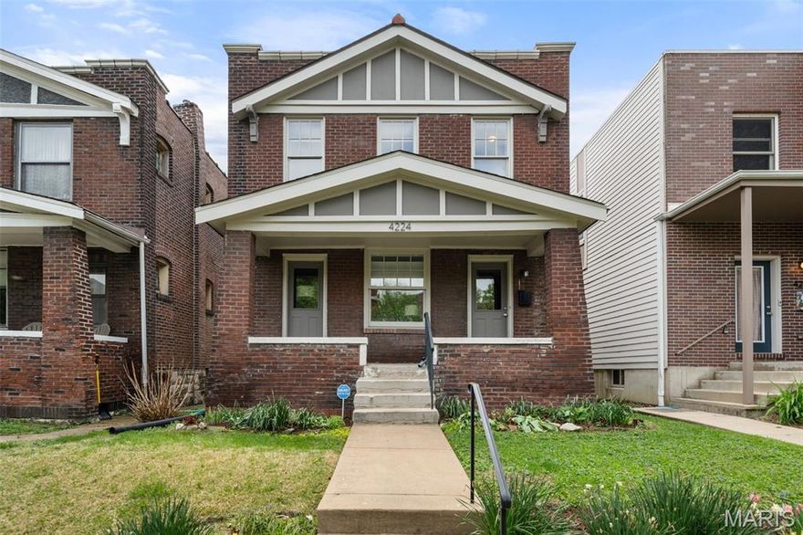 (c.) 1921: Welcome home to this fantastic 3 bedroom, 2.5 bath Arts & Crafts home in the central and booming  Botanical Heights neighborhood! Completely gut renovated in 2012, this home blends the best of the old world with modern! You'll find a historic brick home on the outside that's been fully updated with modern wiring, plumbing, fixtures, finishes & more — yet all situated in a vibrant location and walkable City neighborhood! Step onto your welcoming covered front porch, then inside to a find great modern floor plan that feels very open — yet the rooms still have clear definition! The main floor offers an entryway w/staircase, then a formal living room w/decorative fireplace & bamboo floors which leads to a separate dining room. Then step into an open-concept kitchen w/breakfast bar overlooking a flexible bonus space (could be breakfast room, main floor office space, or you choose). Plus that all-important main floor half bathroom! Upstairs, find 3 generous bedrooms (including a primary with ensuite bathroom), newer (2021) carpeting, lots of great closet space (even walk-ins), and 2 full bathrooms. The large unfinished walkout lower level offers great laundry area & ample storag.! Out back find a great newer (2021) porch that leads out to a level, privacy-fenced yard and a fantastic 2-car garage w/opener. Located just steps from City Garden Montessori school, the Missouri Botanical Garden & Tower Grove Park... plus some of the best food in STL such as Taco Buddha, Union Loafers, Indo, No Ordinary Rabbit & many more! Also, energy efficiency was top of mind when the renovation was completed — the exterior walls were built deep to accomodate 12" of closed cell spray foam insulation for added comfort plus a white TPO roof (w/25 yr warranty) and GEOTHERMAL HVAC! There is simply SO MUCH to love here, at a fantastic price — this one is sure not to last! HURRY!