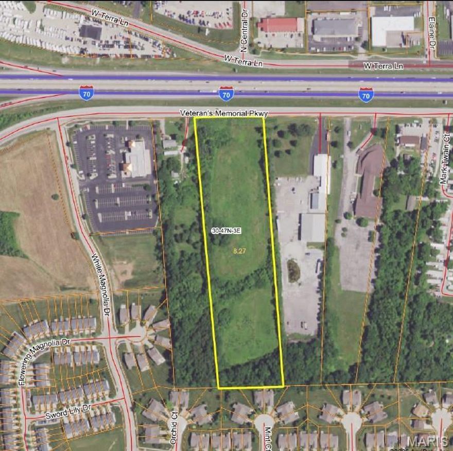 7.98+/- Acres on Veterans Memorial Parkway in O'Fallon, MO offering excellent visibility and exposure. This is an ideal site mixed-use development for commercial and multi-family. Situated in a high-growth, highly populated area, it benefits from easy access to Interstate 70, with 300 feet of road frontage along Veterans Memorial Parkway. Property is located in a high traffic area close to schools, shopping, and work. Great potential uses including senior living facility, townhomes, or condominiums,  commercial/retail, or service businesses. All utilities are available to site. Location: High Traffic, Hwy/Interstate Frntg