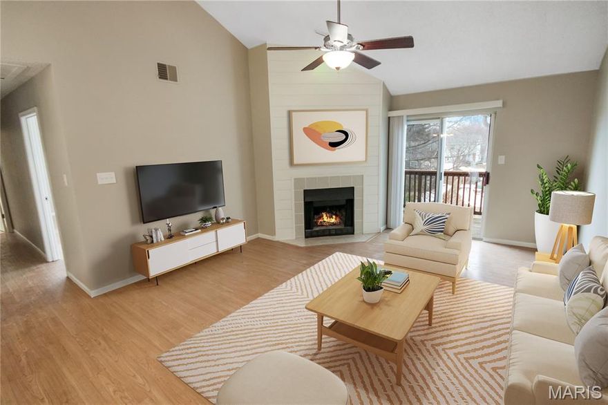 Beautiful 1BR/1BA upper level condo for lease in Meadow Ridge subdivision. The living area includes a cozy wood-burning fireplace, vaulted ceilings, and a sliding glass door to your private deck. Spacious bedroom with dual closets and full bath with separate shower and tub. In unit washer/dryer hook ups. The Meadow Ridge Subdivision offers a community pool, pickleball courts, walking trails, and catch & release pond. Convenient access to the Page Extension I-364, along with Highway 40 and 70. This home is pet-friendly for one pet with a $200 pet fee and $20/month pet rent per pet. Tenant responsible for electric, gas, and sewer. Security deposit equal to one month’s rent.