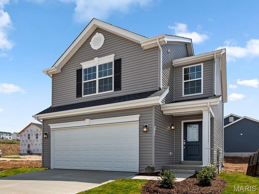 New McBride Homes 2 story Arlington 3BR, 2.5BA will be ready this spring! Enjoy 6’ windows & wood laminate flooring throughout main living area. The kitchen features level 3 Benton Sarsaparilla 42” tall cabinets, quartz countertops, & stainless-steel GE appliances. The breakfast area opens to the backyard, and the living room features a large window and a ceiling fan. The primary suite features 2 walk-in closets and private bath with 5’ walk-in shower. Two more bedrooms with walk-in closets, full bath, & second floor laundry add convenience. Extras include white 6 panel doors, matte black fixtures, ceiling fan prewires, main floor powder room, 2-car garage with coach lights, & more! Located in House Springs, this community features 263 homesites off Bear Creek Road, just east of Gravois Road & Carol Park Road. Enjoy peace of mind with McBride Homes’ 10-year builders warranty & incredible customer service! Similar photos shown.