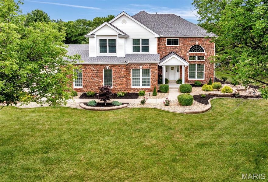 Discover this Unique Custom Built open floor plan 2 story home, nestled on almost 2 beautiful acres. Detached oversize 3 car garage.Floor to ceiling windows accent the 2 story family rm* fire/pl*updated kitchen*refinished h/wood floors* new s/surface*counter tops*back splash*center island*coffee center*w/pantry. Custom 42 inch cabinets with crown molding.Breakfast rm*b/window offers access to huge patio *gorgeous back yard*salt water inground pool*diving board and soaking station. formal dining rm *2 story entry foyer & living rm *floor to ceiling windows. Den offers custom built shelving. MFl* Open & Split stair case welcomes you to the upstairs. The balcony over looks lower level*Spacious Primary bedroom  offers a sitting rm with custom shelves*crown molding and oversize bath features seperate adult height vanities* sep shower and soaking tub. Walk in closet. 3 addtionalspacious bedrms with walk in closet*planning or game station in 2 bedrms. 9' pour in basement & f/place w/out from basement to oversize 2 garage. Dual HVAC   Easy access to hwy 40 & 70. Great place to live. Close to conveniences but country setting. Beautiful landscaping all backing to open fields
