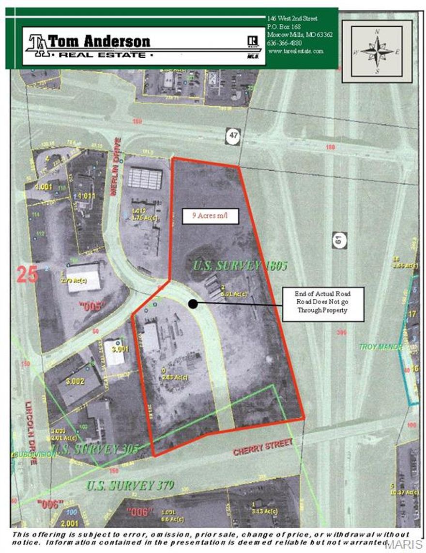 9 acre Commercial site at the corner of Highway 47 and Highway 61, Troy, Lincoln County, MO.  Utilities available on site, high visibility, high traffic count, excellent for restaurant, hotel or convenience store.  $2,548,260. Location: High Traffic, Hwy/Interstate Frntg