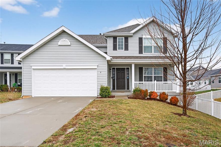 Welcome to Pearl Vista! This beautifully maintained 2-story home, built in 2019 and lovingly cared for by its original owner, offers the perfect blend of modern style, comfort, and convenience.

Step inside to a bright, open floor plan designed for today’s lifestyle. The spacious eat-in kitchen features a large center island with breakfast bar, stainless steel GE appliances, and abundant cabinet space—ideal for cooking, gathering, and entertaining. The kitchen flows effortlessly into the dining and living areas, creating the perfect space for everyday living and hosting guests. Refrigerator, washer, and dryer all stay for added convenience.

Upstairs, unwind in the private primary suite complete with a walk-in closet and en-suite bath. Three additional bedrooms and a full hall bath provide plenty of space for family, guests, or a home office.

The full basement offers excellent potential to finish and expand your living space exactly the way you want. Major exterior updates include a new roof, gutters, and siding in 2024 for added peace of mind.

Located within walking distance of Fort Zumwalt North High School and just minutes from I-70, this home combines a fantastic location with modern living. Homes in Pearl Vista don’t last long—schedule your showing today!