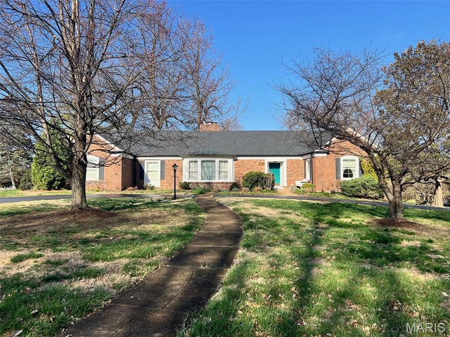 Est.1940: Gorgeous sprawling Brick Ranch on1.22 acres in beautiful Fox Meadows of Sunset Hills. The circle drive welcomes you to to this charming home with large entry foyer, arched doorways, built ins and wood floors. The spacious formal living room has a wood burning fireplace, built in bookcases and double entry to the family room. The family room features a gas fireplace, huge bow window and will be you favorite place to relax. The updated adjacent kitchen offers  granite counters, 42 in cabinets and stainless appliances. The beautiful formal dining room has built in shelving, a chandelier and plenty of charm. This wing of the home offers a roll in shower and spacious bedroom and would be great for in law quarters. The opposite wing of the home offers a huge primary bedroom with luxury bath , walk out to the maintenance free deck, and 2 closets-1 a walk in.  Third bedroom is en-suite with its own full bath and 2 closets. Updates include new roof 2025, electric panel 200 amp, huge Timber tech composite deck, many windows have been replaced with Pella or Marvin windows. The huge 1.22 acre lot is big enough for out door sports, gardening ( there are many flowering plants and shrubs planted), pets or a pool. This home is a blank canvas for you special touches or enjoy it as is! This is a Golden Opportunity for a home in Fox Meadows, don't miss it! Location Location!! Highly Rated Lindbergh Schools!!!