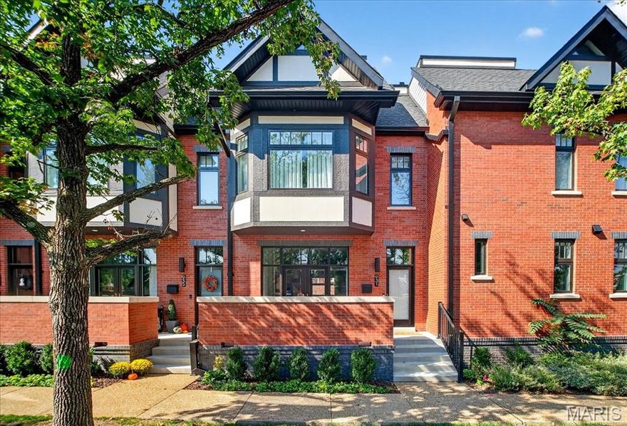 Meticulous and private, this 2 year old brick townhome features upgrades throughout.  Perfectly situated in Clayton, St Rita provides easy access to highways, Forest Park and quaint walkable neighborhoods including DeMun.  10 ft ceilings, wide plank wood flooring set the tone for this open concept townhome.  A beautiful stone gas fireplace creates a cozy retreat while the high end custom kitchen with huge center island, gorgeous quartzite, stainless appliances with gas range with griddle and great room for entertaining.  A guest powder completes the first level. The luxury primary bedrm is flooded with light and offers an office/sitting nook, spa bath with glass shower and a large walk-in custom closet.  Another bedrm suite and laundry provide efficiency and convenience.  The third level open loft sleeping area/fanukt rn with closet, large bath and rooftop private deck with great views.  The lower level is partially finished with workout area, sauna, office nook and private 2 car garage with EV charger.  The brick walled front patio also allows another entertaining area as it opens up to the gorgeous living room.  The quality of construction and upgrades are felt throughout every inch.  Furnishings are negotiable.