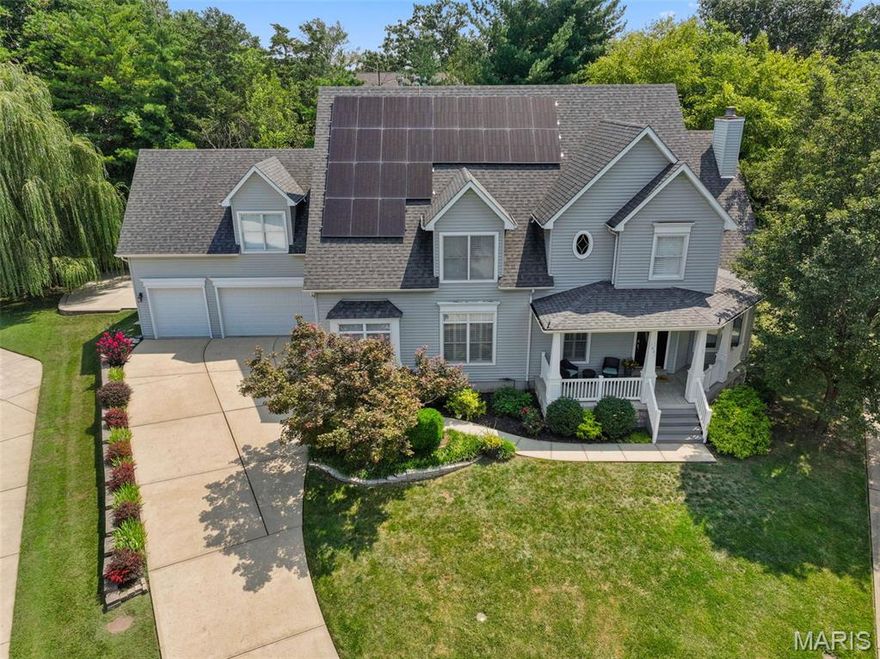 This stunning 2- story Kirkwood home w/ 4 beds, 3.5 baths, & 4,640 sq ft offers impeccable style & thoughtful updates throughout. Notice the formal dining room as you step inside, offering inlaid wood floors, crown molding, & is open to the kitchen & living room—an ideal layout for entertaining or quiet evenings at home. The light-filled living room boasts floor-to-ceiling windows, a striking stone fireplace, & coffered ceilings, w/ a bonus sunroom perfect for hobbies, play, at home office, or relaxation. The chef’s kitchen was fully renovated in 2018 w/ custom cabinetry, oversized island, wine cooler & rack, stainless appliances including LG double oven, Samsung refrigerator, plus Quartz counters, under-cabinet lighting, & a walk-in pantry. French doors open to the sitting room & luxurious main-floor primary suite featuring jet tub, dual vanity, walk-in closet, & shower. Upstairs boasts 3 spacious bedrooms, 2 full baths, & a media/theater room. Extensive improvements ensure peace of mind, including solar panels, tankless water heater, updated HVAC (2021), sump pump w/ backup (2024), upgraded insulation (2024), & custom closet systems by St. Louis Closet Co. Outdoor living shines with a custom stone patio, water feature, basketball court, & large/level backyard. A 3-car garage w/ custom shelving completes this meticulously maintained home. Welcome home!
